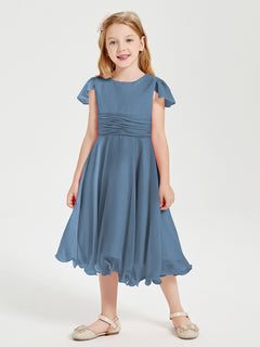 Tea Length Chiffon Junior Bridesmaid Dresses Slate Blue