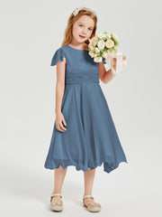 Tea Length Chiffon Junior Bridesmaid Dresses Slate Blue