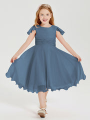 Tea Length Chiffon Junior Bridesmaid Dresses Slate Blue