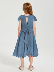 Tea Length Chiffon Junior Bridesmaid Dresses Slate Blue