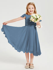 Tea Length Chiffon Junior Bridesmaid Dresses Slate Blue
