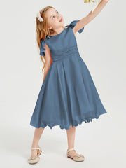 Tea Length Chiffon Junior Bridesmaid Dresses Slate Blue