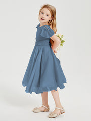 Tea Length Chiffon Junior Bridesmaid Dresses Slate Blue