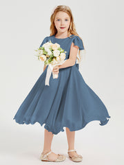 Tea Length Chiffon Junior Bridesmaid Dresses Slate Blue