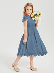 Tea Length Chiffon Junior Bridesmaid Dresses Slate Blue