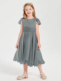 Tea Length Chiffon Junior Bridesmaid Dresses Steel Grey