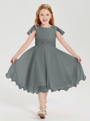 Tea Length Chiffon Junior Bridesmaid Dresses Steel Grey