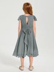 Tea Length Chiffon Junior Bridesmaid Dresses Steel Grey