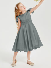 Tea Length Chiffon Junior Bridesmaid Dresses Steel Grey