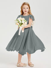 Tea Length Chiffon Junior Bridesmaid Dresses Steel Grey