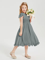 Tea Length Chiffon Junior Bridesmaid Dresses Steel Grey