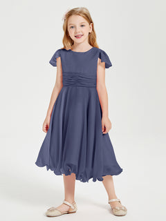 Tea Length Chiffon Junior Bridesmaid Dresses Stormy