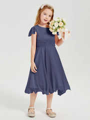 Tea Length Chiffon Junior Bridesmaid Dresses Stormy