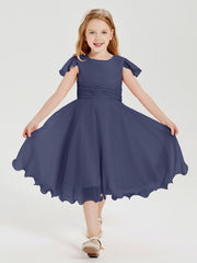 Tea Length Chiffon Junior Bridesmaid Dresses Stormy