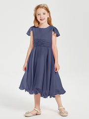 Tea Length Chiffon Junior Bridesmaid Dresses Stormy