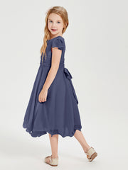 Tea Length Chiffon Junior Bridesmaid Dresses Stormy