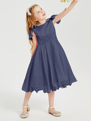 Tea Length Chiffon Junior Bridesmaid Dresses Stormy