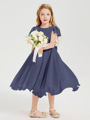 Tea Length Chiffon Junior Bridesmaid Dresses Stormy