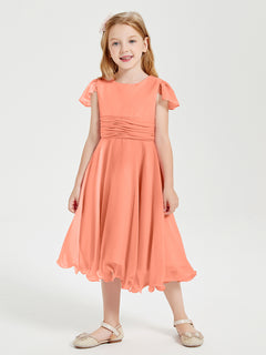 Tea Length Chiffon Junior Bridesmaid Dresses Sunset