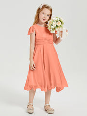 Tea Length Chiffon Junior Bridesmaid Dresses Sunset
