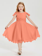 Tea Length Chiffon Junior Bridesmaid Dresses Sunset