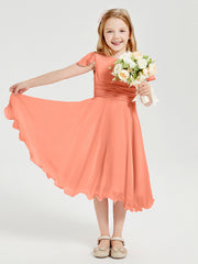 Tea Length Chiffon Junior Bridesmaid Dresses Sunset