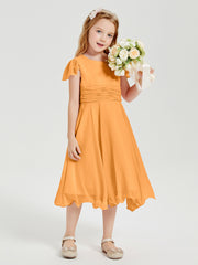 Tea Length Chiffon Junior Bridesmaid Dresses Tangerine