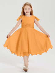 Tea Length Chiffon Junior Bridesmaid Dresses Tangerine