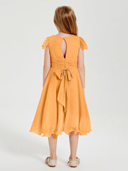 Tea Length Chiffon Junior Bridesmaid Dresses Tangerine
