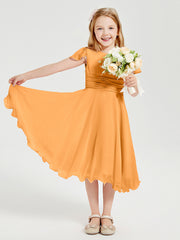Tea Length Chiffon Junior Bridesmaid Dresses Tangerine