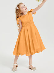 Tea Length Chiffon Junior Bridesmaid Dresses Tangerine