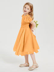 Tea Length Chiffon Junior Bridesmaid Dresses Tangerine