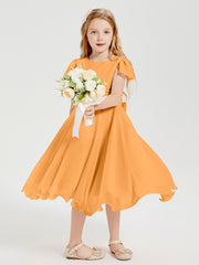Tea Length Chiffon Junior Bridesmaid Dresses Tangerine
