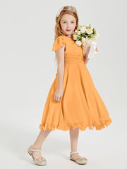 Tea Length Chiffon Junior Bridesmaid Dresses Tangerine