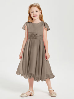 Tea Length Chiffon Junior Bridesmaid Dresses Taupe