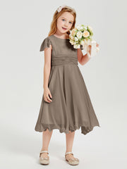 Tea Length Chiffon Junior Bridesmaid Dresses Taupe