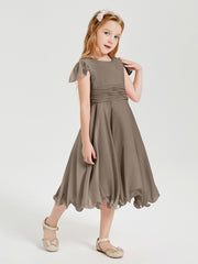 Tea Length Chiffon Junior Bridesmaid Dresses Taupe
