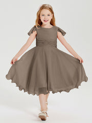 Tea Length Chiffon Junior Bridesmaid Dresses Taupe