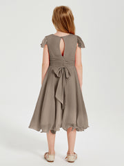 Tea Length Chiffon Junior Bridesmaid Dresses Taupe