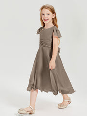 Tea Length Chiffon Junior Bridesmaid Dresses Taupe