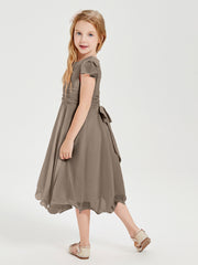 Tea Length Chiffon Junior Bridesmaid Dresses Taupe