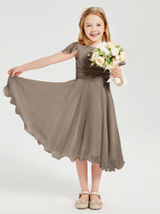 Tea Length Chiffon Junior Bridesmaid Dresses Taupe
