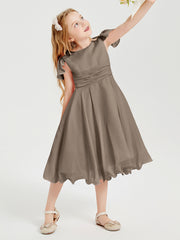 Tea Length Chiffon Junior Bridesmaid Dresses Taupe