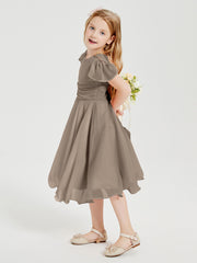 Tea Length Chiffon Junior Bridesmaid Dresses Taupe