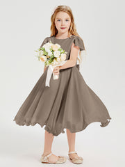 Tea Length Chiffon Junior Bridesmaid Dresses Taupe