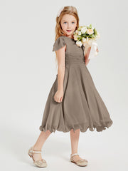 Tea Length Chiffon Junior Bridesmaid Dresses Taupe