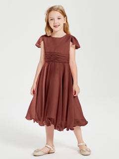 Tea Length Chiffon Junior Bridesmaid Dresses Terracotta