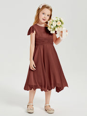 Tea Length Chiffon Junior Bridesmaid Dresses Terracotta