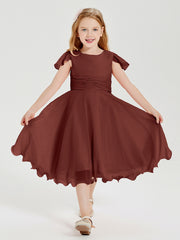 Tea Length Chiffon Junior Bridesmaid Dresses Terracotta