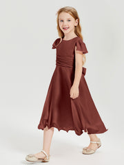 Tea Length Chiffon Junior Bridesmaid Dresses Terracotta